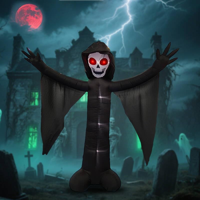 10FT Ghost Halloween Inflatable with Built-in LED Lights, Demon Ghost Inflatables Decoration, Blow Up Lawn