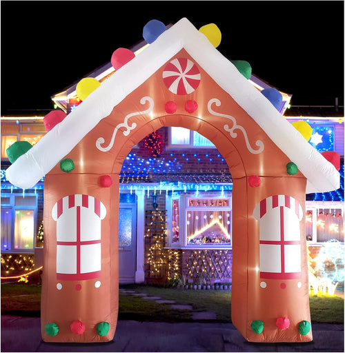 10FT Christmas Inflatables Gingerbread House Archway Outdoor Decorations, Giant Christmas Arch Blow Up Yard