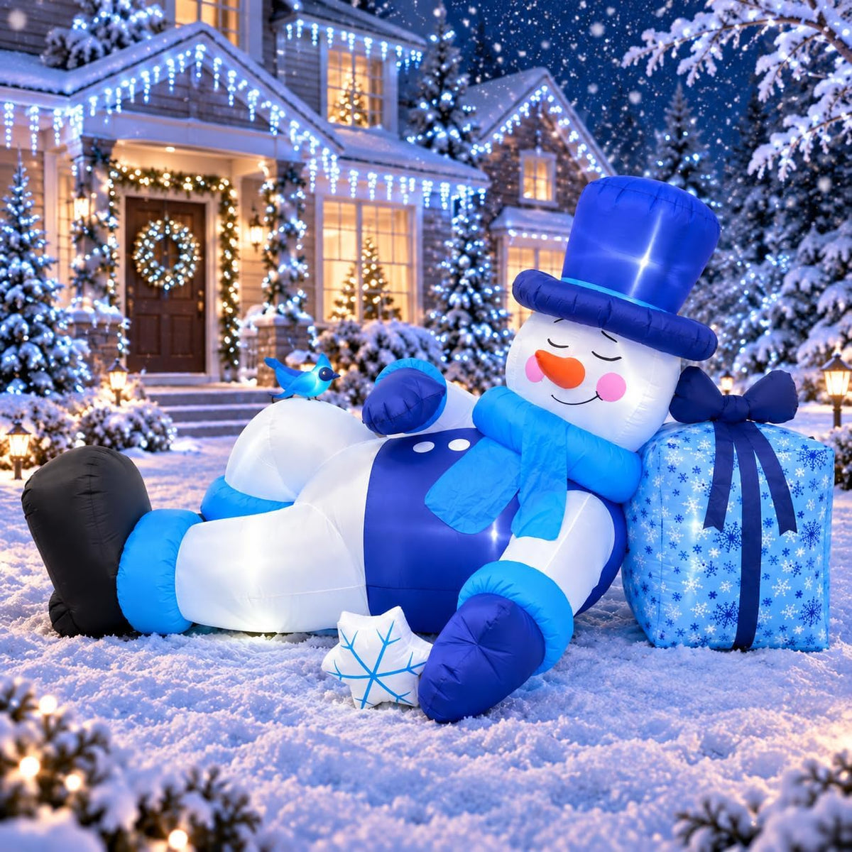 9.8 ft Inflatable Reclining Snowman, Christmas outdoor decoration