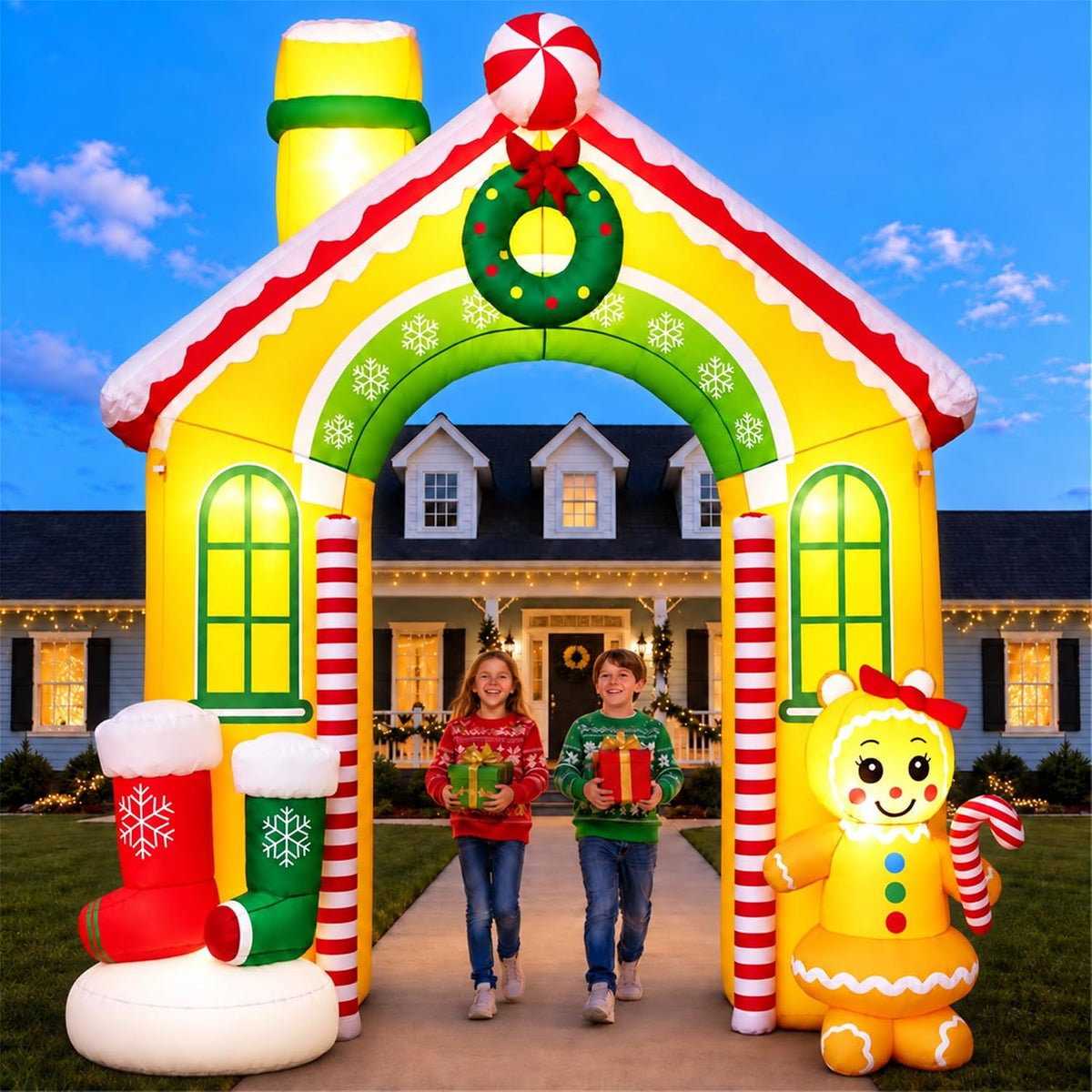 10FT Christmas Inflatables Archway Gingerbread House Outdoor Decoration / Giant Christmas Inflatable Arch