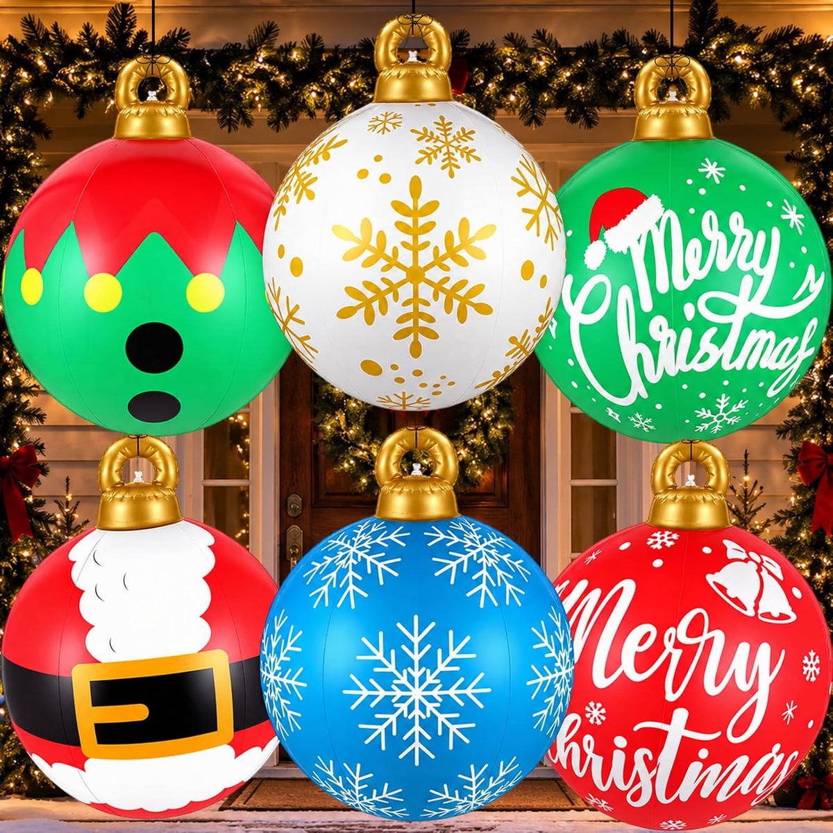 24 in Inflatable Ornament Balls, 6 Pack, Christmas outdoor decoration