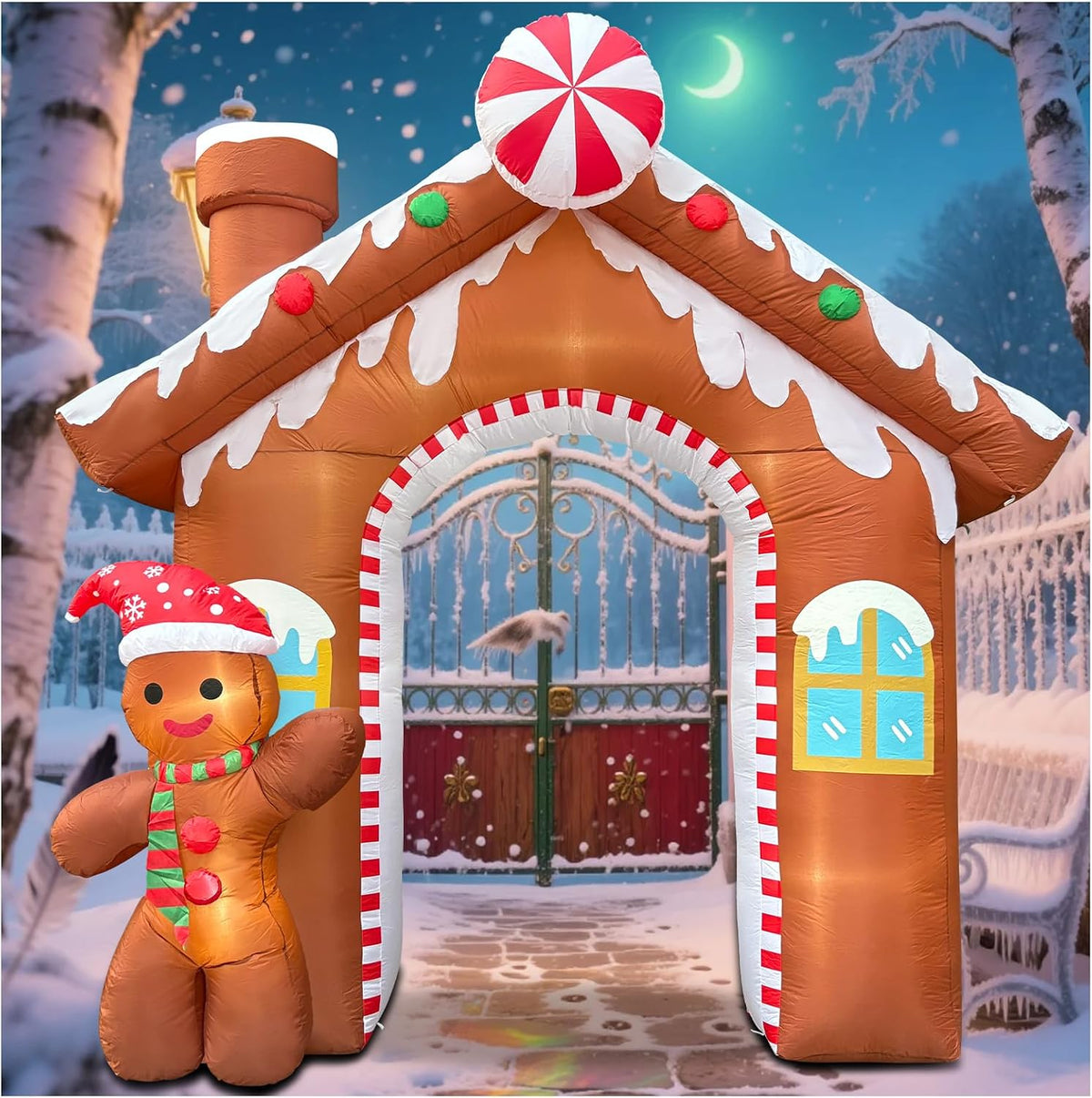 10FT Christmas Inflatables Gingerbread House Archway, Blow up Christmas Inflatables Archway with Gingerbread